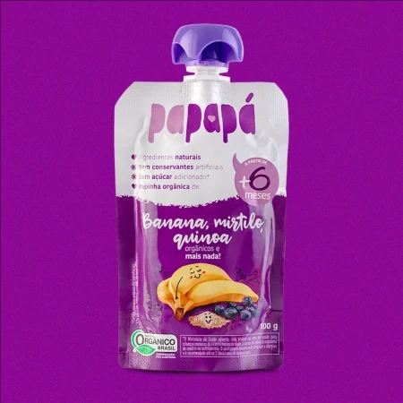 Papinha Papapá Orgânica de Banana, Mirtilo E Quinoa - 100g